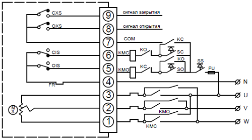 Электрическая схема подключения Кран шаровой полнопроходной GENEBRE 2025 11 Ду80 Ру63 с электроприводом DN.ru-010 380В