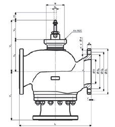 Чертеж Клапан RV-214 Ду150 с приводом PTN 