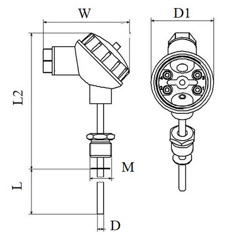 Термопреобразователь сопротивления Прома tsp101-r, платиновый чувствительный элемент, с монтажной гайкой G1/2″, L 80 мм, Pt1000 Ом, класс допуска А, 4 контакта, (-50 °C : +200 °C)