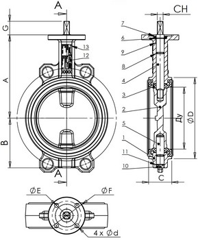 Затвор дисковый поворотный Tecofi VPI 4449 Ду40 Ру16 с электроприводом ГЗ-ОФ-25/5,5(К), 380В