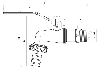 Эскиз Кран шаровой водоразборный 1019 Aquasfera 1/2″ Ду15 Ру16 стандартнопроходной, никелированный, ручка-рычаг (1019-01)