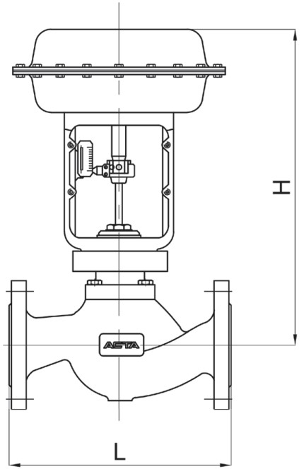 Клапан регулирующий АСТА Р123-CM-1 Ду40 Ру25, фланцевый неразгруженный, корпус – высокопрочный чугун, Тmax=220°C, с электроприводом ЭПА 1.8 кН 220B (4-20 мА) 