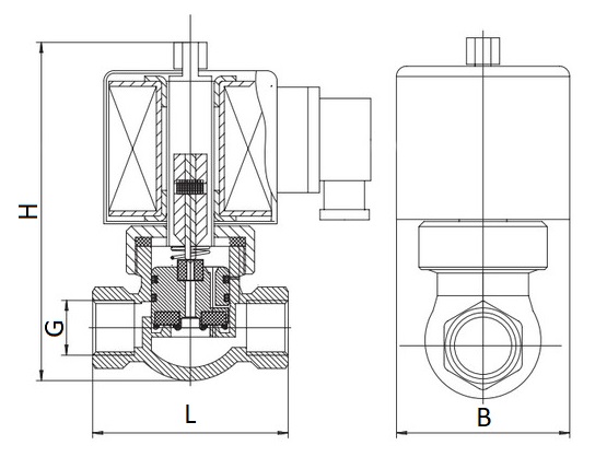 Клапан электромагнитный Dendor Vg-IA-nc-P-Z2-B Ду25 Ру10 корпус латунь, муфтовый, непрямого действия, присоединение - внутреняя резьба 1, нормально закрытый(НЗ), уплотнение - PTFE, катушка 220B