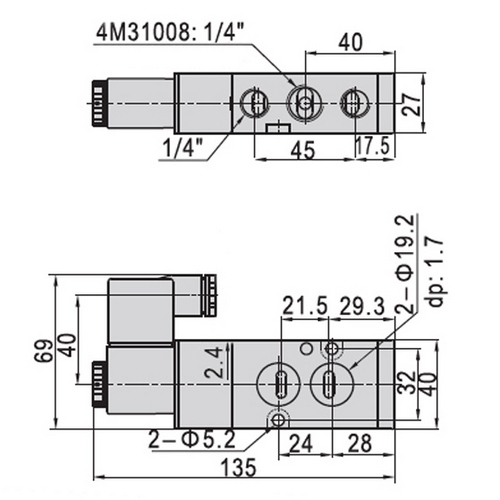 Краны шаровые нержавеющие 3-ходовые L-тип стандартнопроходные DN.ru RP.SS316.200.MM.010(-100)-ISO Ду10-100 Ру63, муфтовые с ISO фланцем с пневмоприводами DN.ru-DA двойного действия с пневмораспределителем 4M310-08 220В и блоком подготовки воздуха AFC2000