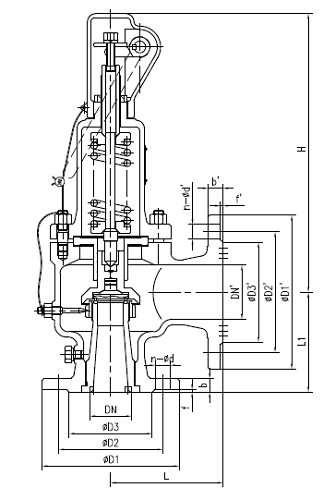 Клапан предохранительный DN.ru SAFE 7001 Ду80/100 Ру16 полноподъемный пружинный фланцевый, корпус - сталь WCB, уплотнение металл/металл (с настройкой 0.6-1 бар)