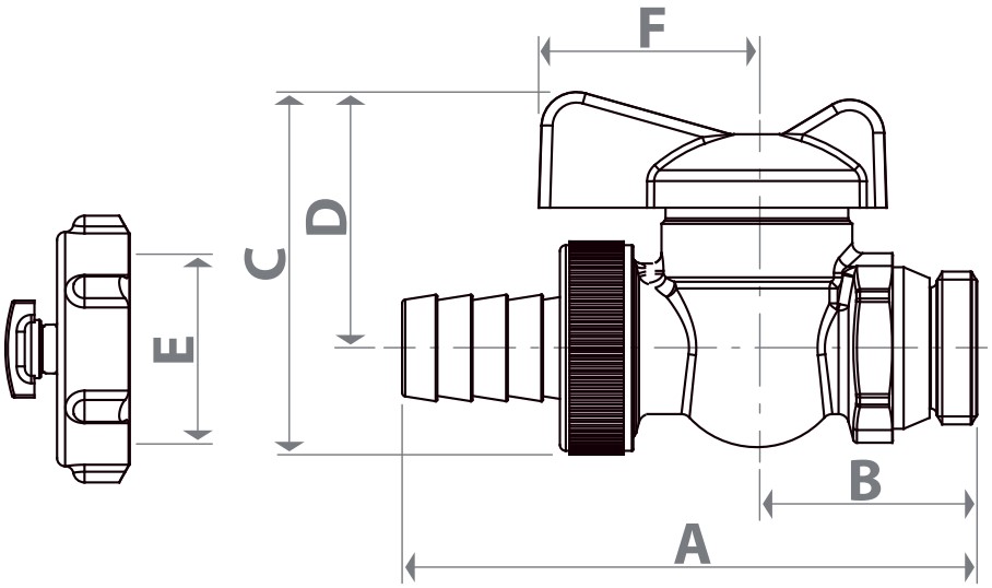 Кран шаровой Giacomini R608D Ду15 Ру10 стандартнопроходной муфтовый, латунный, наружная резьба, управление ручка-бабочка, со штуцером для шланга, гайкой и колпачком