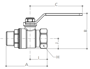 Эскиз Кран шаровой Giacomini R254DL 1 1/4″ Ду32 Ру35 стандартнопроходной, хромированный, внутренняя/наружная резьба, ручка-рычаг (R254LX006)