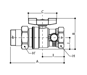 Эскиз Кран шаровой со спускным устройством Giacomini R259DS 3/4″ Ду20 Ру42 стандартнопроходной, хромированный, внутренняя/наружная резьба, ручка-бабочка, с отводом (R259SX005)