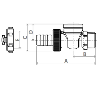 Эскиз Кран шаровой выпускной Giacomini R608 3/4″ Ду20 Ру10 стандартнопроходной, латунный, наружная резьба, под отвертку, без колпачка и цепочки (R608Y023)