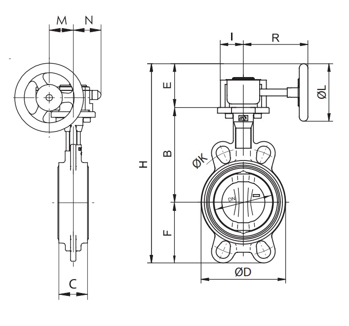 Затвор дисковый Гранвэл ЗПТЛ-FLN(W)-5-500-MDV-HT Ду500 Ру10 поворотный чугунный, межфланцевый, с диском из нержавеющей стали и редуктором