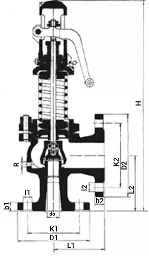 Клапан предохранительный ПРЕГРАН КПП 496-01-16-ОН1 Ду32x50 Ру16 полноподъемный фланцевый, корпус - серый чугун, исполнение с открытой пружиной