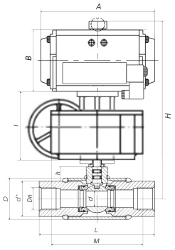 Кран шаровой ALSO КШ.М.Р.065.25-01 2 1/2″ Ду65 Ру25 стандартнопроходной, муфтовый, корпус - сталь 20, уплотнение - PTFE, управление - пневмопривод DN.ru PA-DA-083 с пневмораспределителем DN.ru-4M310-08 24В и ручным дублером DN.ru-HDM-2
