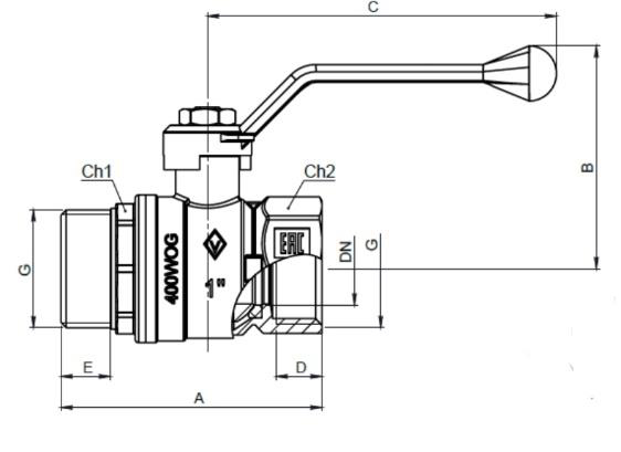 Кран шаровой BUGATTI Arizona 605 1” Ду25 Ру25 стандартнопроходной муфтовый для воды, латунный, внутренняя/наружная резьба, управление ручка-рычаг