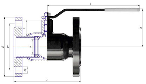 Кран шаровой ALSO КШ.Ф.65.25-02 Ду65 Ру25 стандартнопроходной, присоединение - фланцевое, корпус - сталь 09Г2С, уплотнение - PTFE, управление - ручка/рычаг