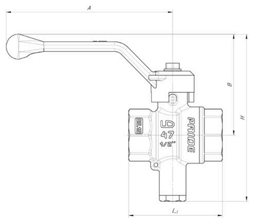 Кран шаровой для датчика температуры LD Pride 45.341 Ду15 Ру40 стандартнопроходной, латунный, внутренняя/внутренняя резьба, управление ручка-рычаг