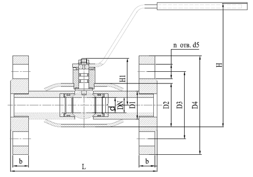 Кран шаровый КВО-АРМ серия 12 Ду25 Ру40 фланцевый цельносварной, полный проход, управление ручка-рычаг, корпус – углеродистая сталь