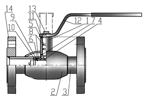 Кран шаровый КВО-АРМ серия 12 Ду50 Ру16 фланцевый цельносварной, полный проход, управление ручка-рычаг, корпус – углеродистая сталь