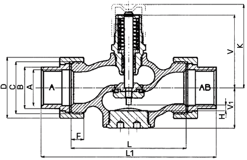 Клапан регулирующий двухходовой LDM RV111R 233-T 1 1/2″ Ду40 Ру16, резьбовой, корпус – серый чугун EN-JL 1030, Tmax до 150°С, Kvs=25.0 м3/ч