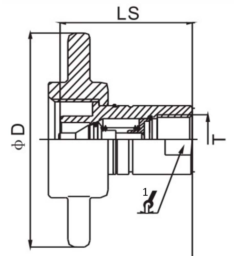 Розетка БРС LSQ KZE-BC Дн115.4х1″ Ру207, присоединение внутренняя резьба G1″, диаметр стыка Dn115.4, корпус - сталь, уплотнение NBR