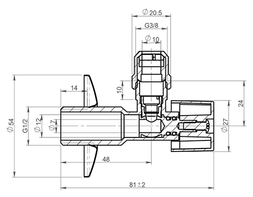 Кран шаровой MVI BV.464 1/2″хМ10 Ду15хМ10 Ру10 латунный никелированный, наружная резьба, для сантехнических приборов