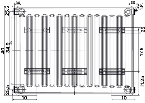 Радиатор стальной панельный OASIS PB 30-4 2300 мм настенный, теплоотдача - 4207 Вт, присоединение резьбовое - 1/2″, подключение - боковое, белый