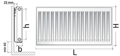 Радиатор стальной панельный Royal Thermo COMPACT C11-500-1900 RAL9016 2.2724 кВт настенный, присоединение резьбовое - 1/2″, подключение - боковое, универсальное, цвет - белый