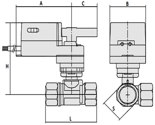 Кран шаровой 3-ходовой T-образный SMART QT73043 1 1/2″ Ду40 Ру20 регулирующий, полнопроходной, муфтовый, латунный, с электроприводом 24 В