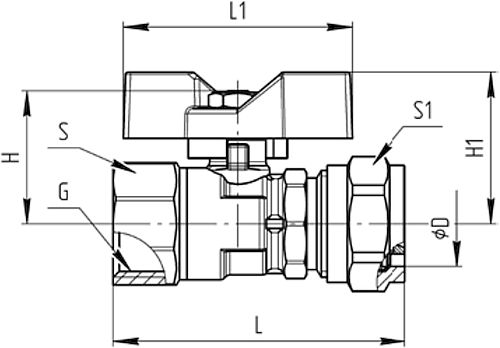 Кран шаровой STI Дн20x3/4″ Ру16 стандартнопроходной, присоединение - компрессионное / внутренняя резьба, ручка-бабочка, корпус-латунь, покрытие - никель