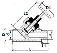 Клапаны запорные Valfex Дн20-32, материал - PP-R, тип присоединения - внутренняя -наружная пайка, цвет - серый, угол 45°