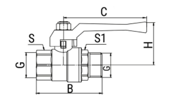Эскиз Кран шаровой 11б27фт1М VALFEX 2″ Ду50 Ру25 полнопроходной, латунный, внутренняя/наружная резьба, ручка-рычаг (VF.215.LR1.200)