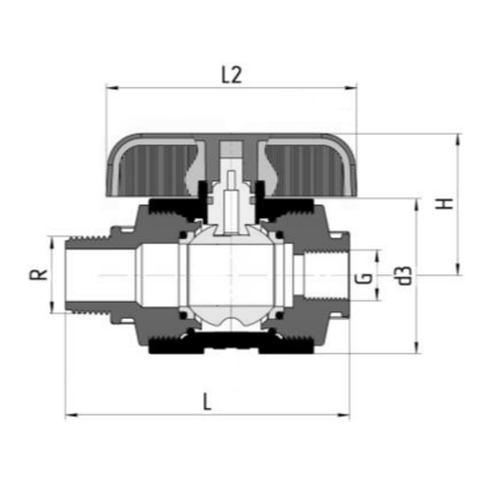 Кран шаровой Valfex компрессионный PP-R Дн16 3/4″x1/2″ Ру16 полнопроходной внутренняя-наружная резьба, корпус - полипропилен