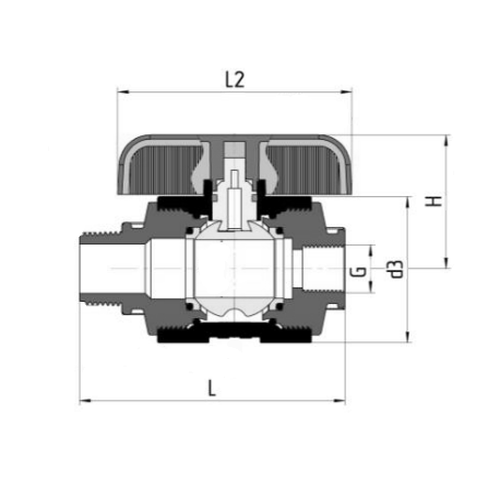 Кран шаровой Valfex компрессионный PP-R Дн20 1/2″x1/2″ Ру16 полнопроходной внутренняя-внутренняя резьба, корпус - полипропилен