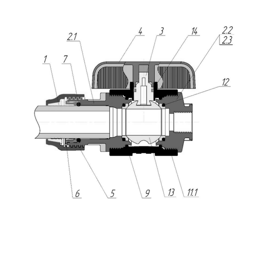 Кран шаровой Valfex компрессионный PP-R Дн26 3/4″x1″ Ру16 полнопроходной внутренняя-наружная резьба, корпус - полипропилен