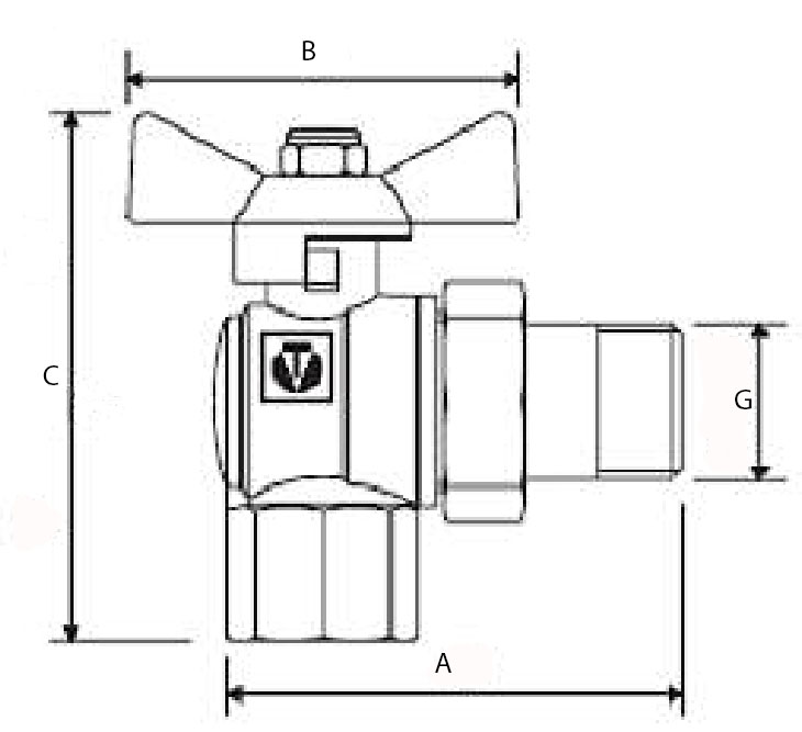 Кран шаровой VALTEC BASE VT.228.NW 3/4″ Ду20 полнопроходной, внутренняя /наружная  резьба,  ручка-бабочка, угловой , с  полусгоном, латунный